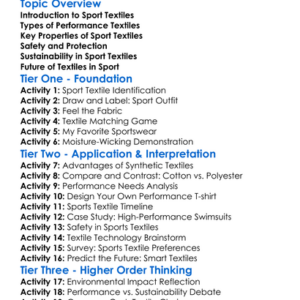 Textiles In Sport And Performance Worksheet Activity Booklet
