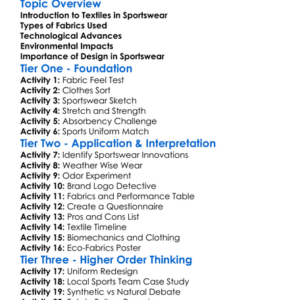 Textiles In Sportswear Worksheet Activity Booklet