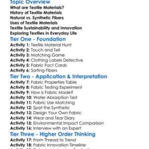 Textiles Materials Worksheet Activity Booklet