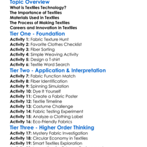 Textiles Technology Worksheet Activity Booklet