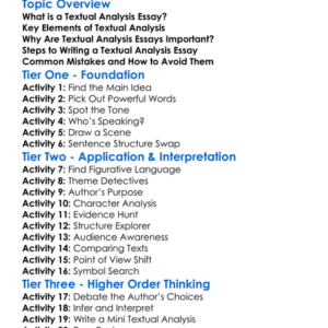 Textual Analysis Essays Worksheet Activity Booklet
