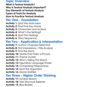 Textual Analysis Worksheet Activity Booklet