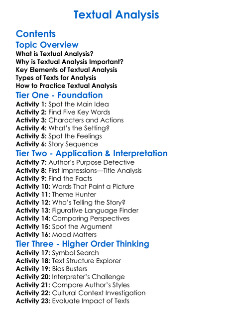 Textual Analysis Worksheet Activity Booklet