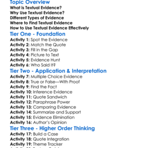 Textual Evidence Worksheet Activity Booklet