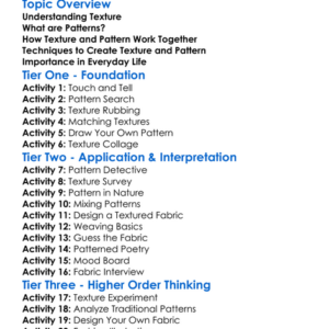 Texture And Pattern In Fabric Worksheet Activity Booklet