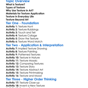 Texture Application Worksheet Activity Booklet