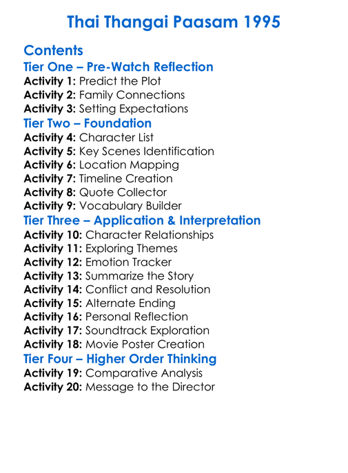 Thai Thangai Paasam 1995 Worksheet Activity Booklet
