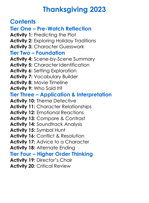 Thanksgiving 2023 Worksheet Activity Booklet