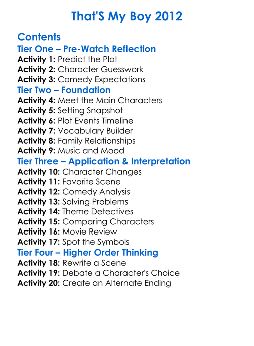 Thats My Boy 2012 Worksheet Activity Booklet