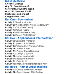 The 1968 Protests Worksheet Activity Booklet