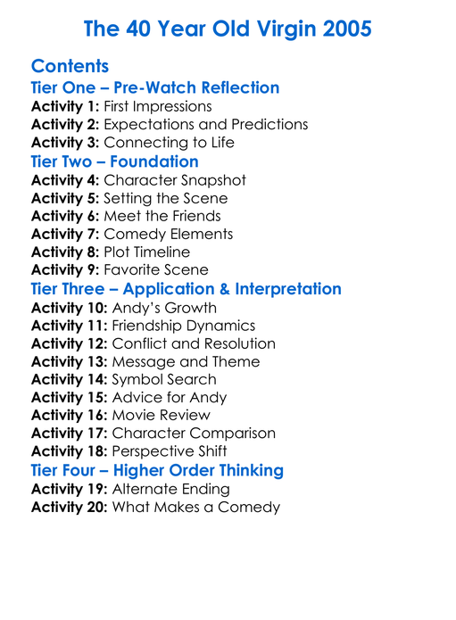 The 40 Year Old Virgin 2005 Worksheet Activity Booklet