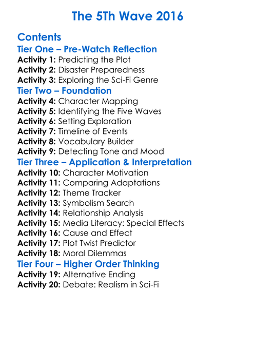 The 5Th Wave 2016 Worksheet Activity Booklet