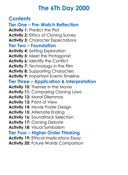 The 6Th Day 2000 Worksheet Activity Booklet