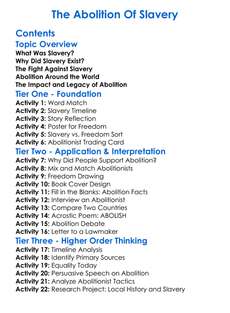 The Abolition Of Slavery Worksheet Activity Booklet