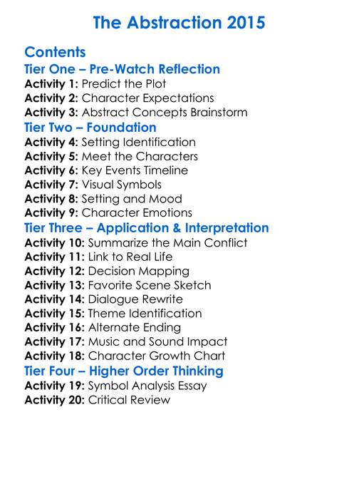 The Abstraction 2015 Worksheet Activity Booklet