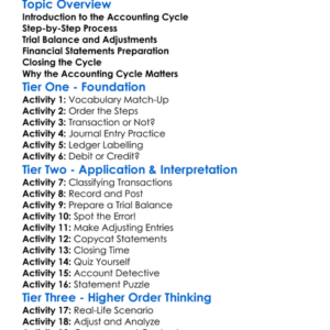 The Accounting Cycle Worksheet Activity Booklet