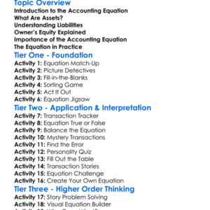 The Accounting Equation Worksheet Activity Booklet