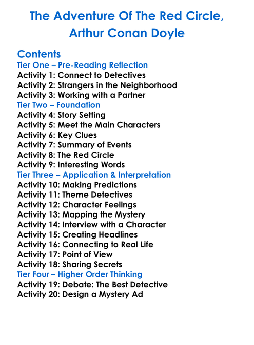 The Adventure Of The Red Circle Arthur Conan Doyle Worksheet Activity Booklet