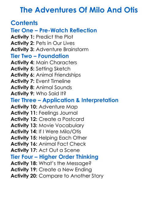 The Adventures Of Milo And Otis Worksheet Activity Booklet