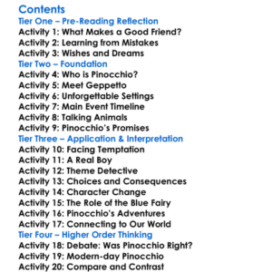 The Adventures Of Pinocchio Carlo Collodi Worksheet Activity Booklet