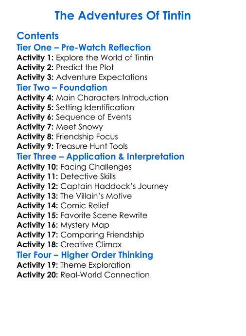 The Adventures Of Tintin Worksheet Activity Booklet
