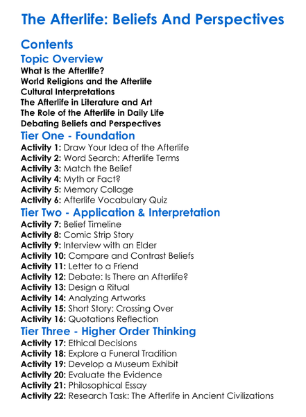 The Afterlife Beliefs And Perspectives Worksheet Activity Booklet