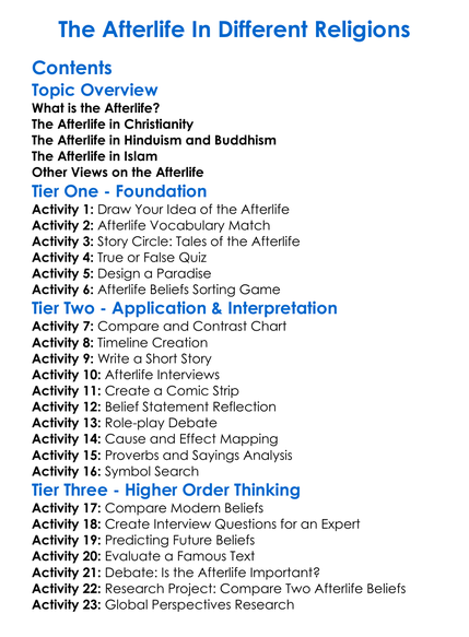 The Afterlife In Different Religions Worksheet Activity Booklet