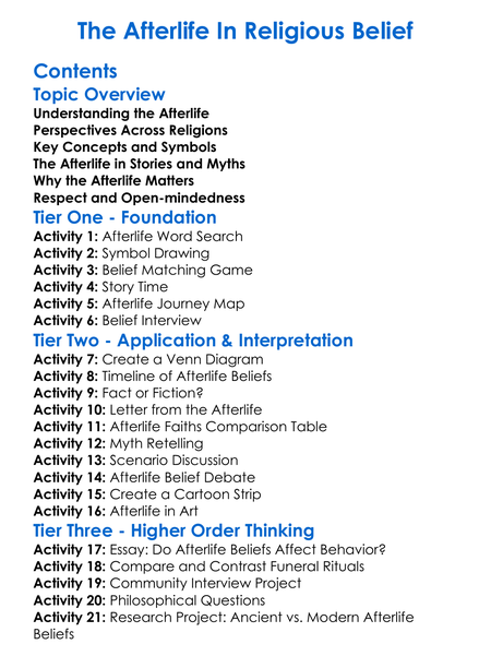 The Afterlife In Religious Belief Worksheet Activity Booklet