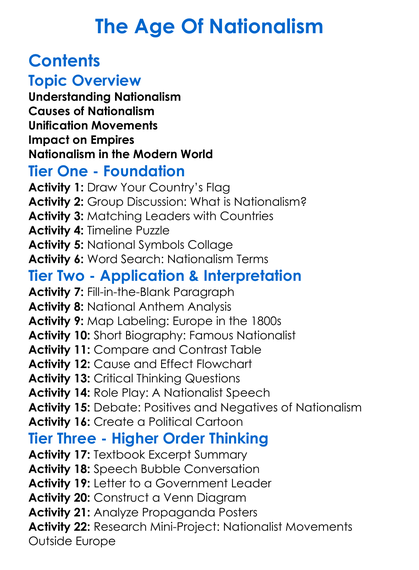 The Age Of Nationalism Worksheet Activity Booklet