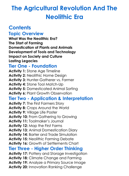 The Agricultural Revolution And The Neolithic Era Worksheet Activity Booklet