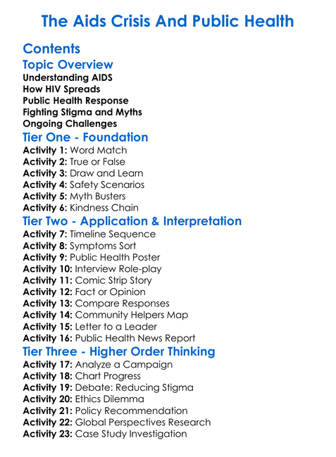 The Aids Crisis And Public Health Worksheet Activity Booklet