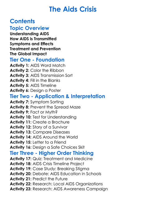 The Aids Crisis Worksheet Activity Booklet