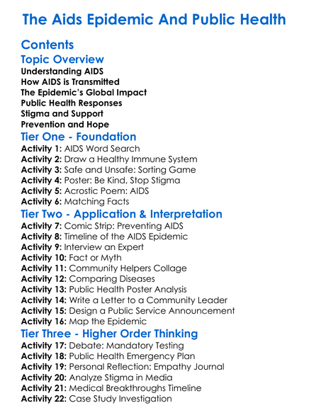 The Aids Epidemic And Public Health Worksheet Activity Booklet