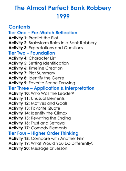 The Almost Perfect Bank Robbery 1999 Worksheet Activity Booklet