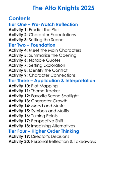 The Alto Knights 2025 Worksheet Activity Booklet