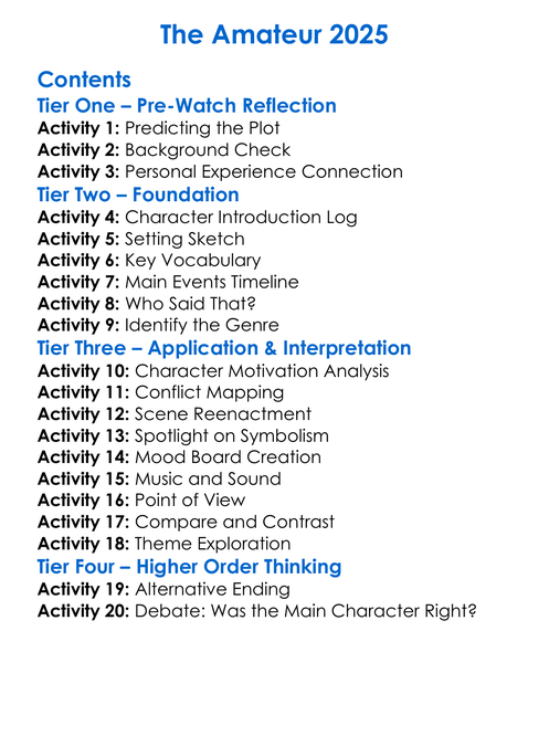 The Amateur 2025 Worksheet Activity Booklet