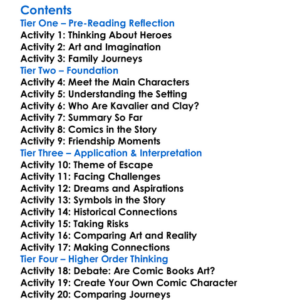 The Amazing Adventures Of Kavalier  Clay Michael Chabon Worksheet Activity Booklet