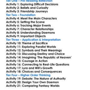 The Amber Spyglass Philip Pullman Worksheet Activity Booklet