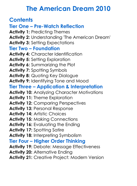 The American Dream 2010 Worksheet Activity Booklet