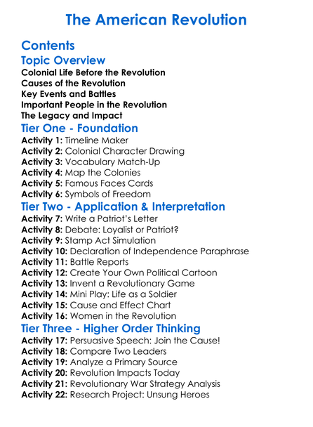 The American Revolution Worksheet Activity Booklet