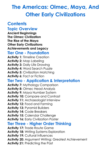 The Americas Olmec Maya And Other Early Civilizations Worksheet Activity Booklet