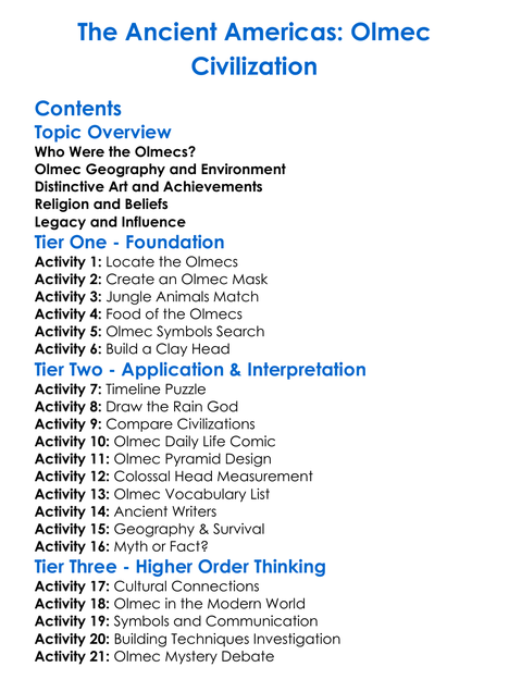 The Ancient Americas Olmec Civilization Worksheet Activity Booklet