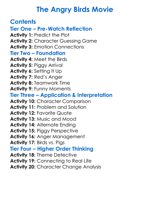 The Angry Birds Movie Worksheet Activity Booklet