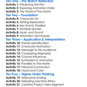 The Animatrix 2003 Worksheet Activity Booklet