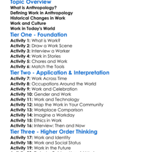 The Anthropology Of Work Worksheet Activity Booklet