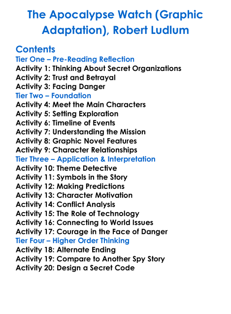 The Apocalypse Watch Graphic Adaptation Robert Ludlum Worksheet Activity Booklet