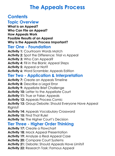 The Appeals Process Worksheet Activity Booklet