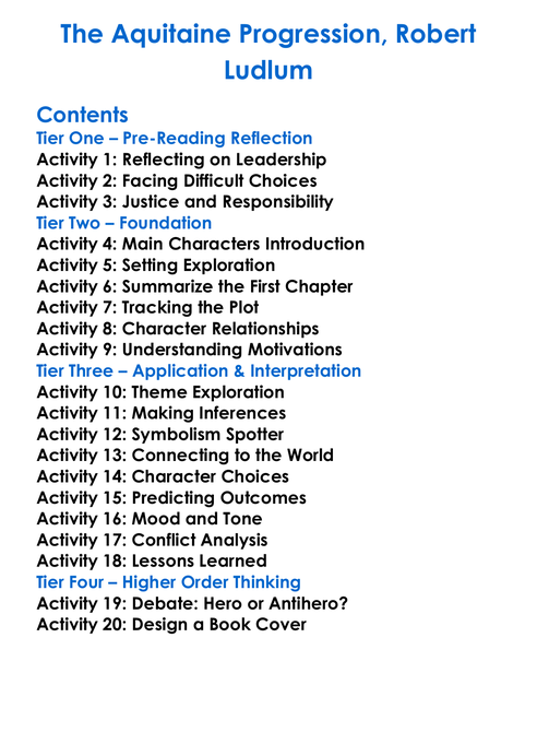 The Aquitaine Progression Robert Ludlum Worksheet Activity Booklet
