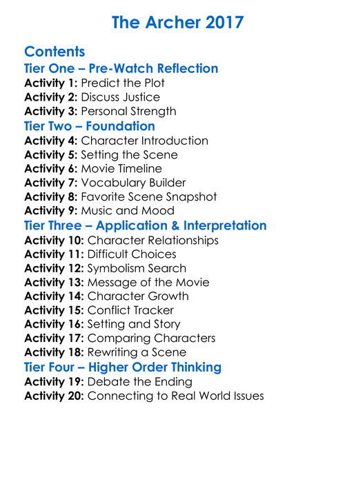 The Archer 2017 Worksheet Activity Booklet