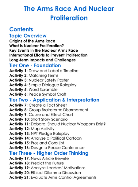 The Arms Race And Nuclear Proliferation Worksheet Activity Booklet